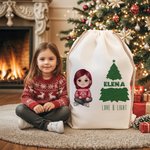 Personalized Cute Cartoon Character Christmas Tree Drawstring Gift Bag with Text and Name Christmas Gift for Kids Family Friends