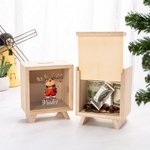 Personalized Cute Reindeer Christmas Tree Wood Clear Money Box Piggy Bank with Name Desk Decor Christmas Gift for Kids