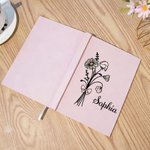 Personalised Pink Bow Birth Flower Bouquet Notebook with Name and Lined Pages Writing Accessory Daily Use Birthday Gift for Moms Women