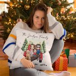 Personalized Family Cartoon Characters Soft Throw Pillow Cover with Name and Year Home Decor Birthday Anniversary Christmas Gift for Family