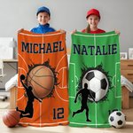Personalized Baseball Football Basketball Soft Throw Blanket with Name and Number Home Decor Birthday Gift for Sport Lovers