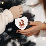 Personalized Santa Hat Heart Round Ceramic Ornament with Name and Initial Tree Decor Christmas Gift for Family Kids