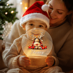 Personalized Cute Cartoon Reindeer LED Night Light with Name Soft Glow and Wooden Base Nursery Room Decor Christmas Gift for Kids