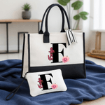Personalized Birth Flower Large Tote Bag Portable Makeup Bag with Name and Initial Travel Accessories Birthday Gift for Women