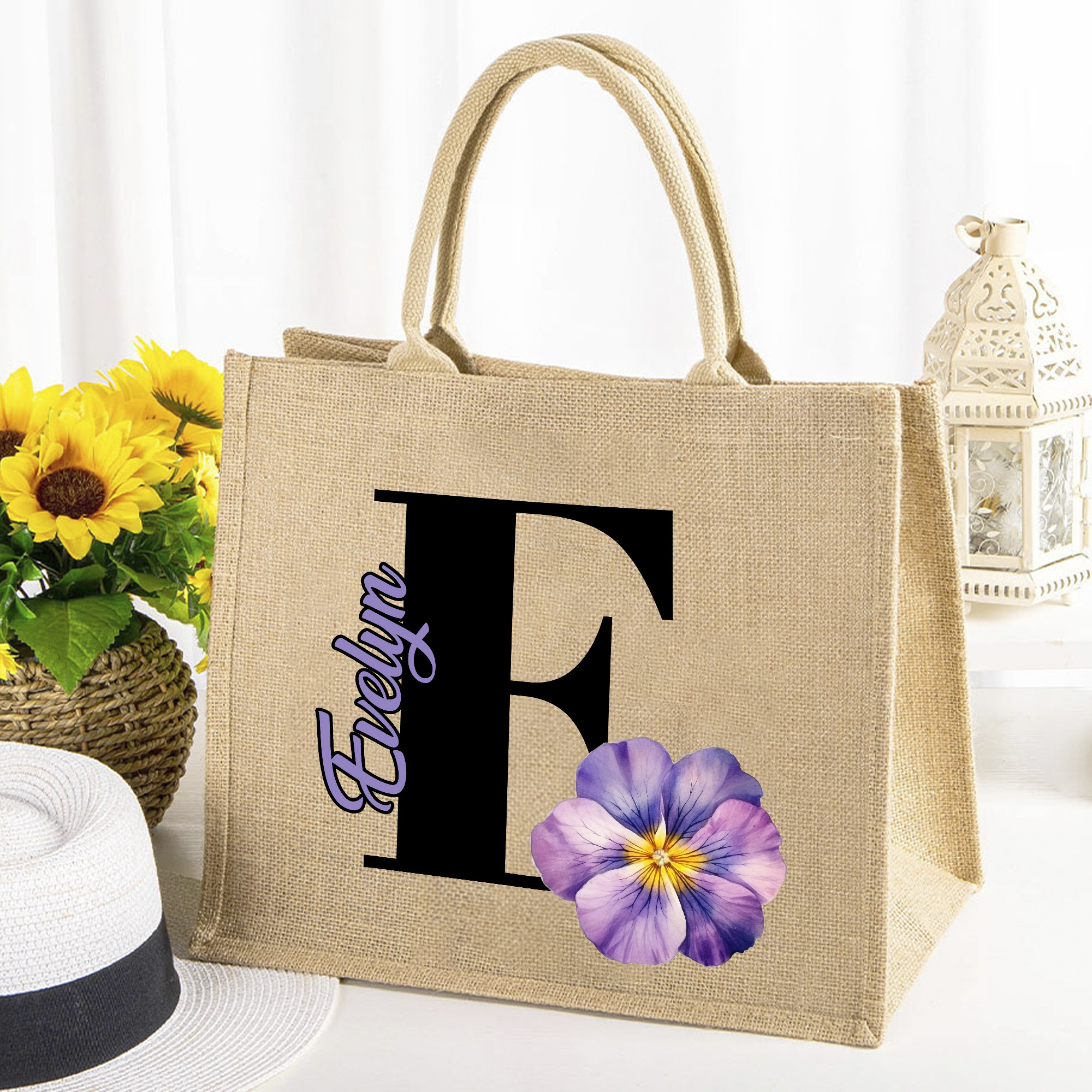 Sac en toile de jute avec initiales et nom Accessoires de voyage Cadeau d'anniversaire pour femmes