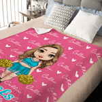 Personalized Multicolor Cartoon Cheerleading Girl Soft Throw Blanket with Heart and Name Home Decor Birthday Gift for Cheerleaders