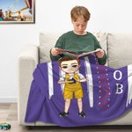 Personalized Baseball Basketball Cartoon Character Soft Throw Blanket with Name and Number Birthday Gift for Family Friends Sports Enthusiasts