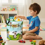 Personalised Cute Forest Animal Waterproof Laundry Storage Basket with Name and Handle Birthday Housewarming Gift for Kids