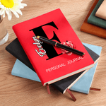 Personalised Birth Flower Initial  A5 PU Leather Journal Notebook with Name Text and 100 Lined Pages Birthday Gift for Friends Family