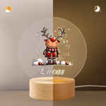 Personalized Cute Cartoon Reindeer LED Night Light with Name Soft Glow and Wooden Base Nursery Room Decor Christmas Gift for Kids