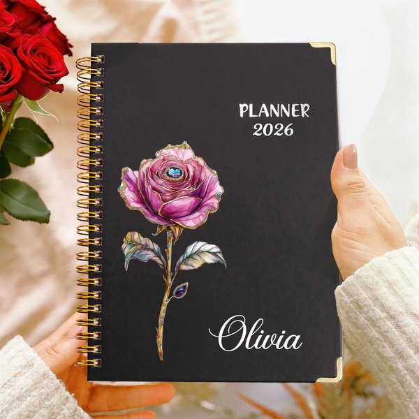 Personalised Classic Birth Flower 2026 Planner A5 Spiral Notebook with Weekly Monthly Planning Pages Daily Use Birthday Gift for Family Friends