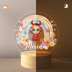 Personalized Cartoon Baby Rainbow Flower Acrylic LED Night Light with Wooden Base and Name Room Decor Birthday Christmas Gift for Kids Babies