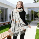 Foulard personnalisé au design classique de fleur aquarelle avec nom à porter tous les jours en hiver Cadeau d'anniversaire et de Noël pour la famille et les amis