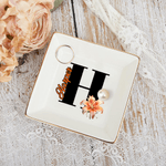 Personalized Birth Flower Ceramic Trinket Jewelry Dish with Initial and Name Wedding Engagement Birthday Christmas Gift for Women