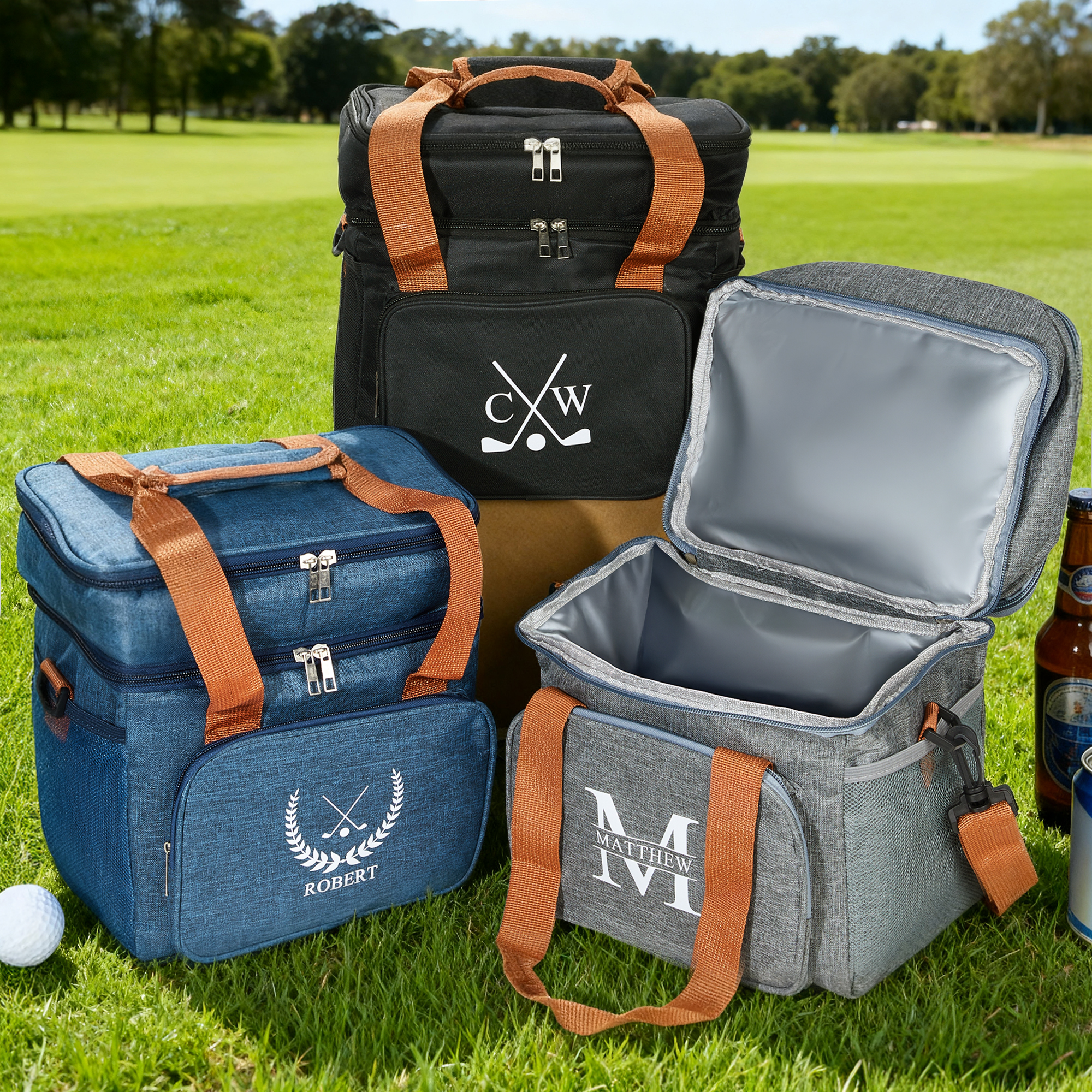 Monogramme initial personnalisé Sac isotherme imperméable à plusieurs compartiments pour le golf avec courroie d'épaule et nom Cadeau d'anniversaire pour les hommes amateurs de golf