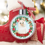 Personalized Wreath Pet Photo Christmas Ball Ornament with Name Home Decor Christmas Gift for Pet Owners Lovers