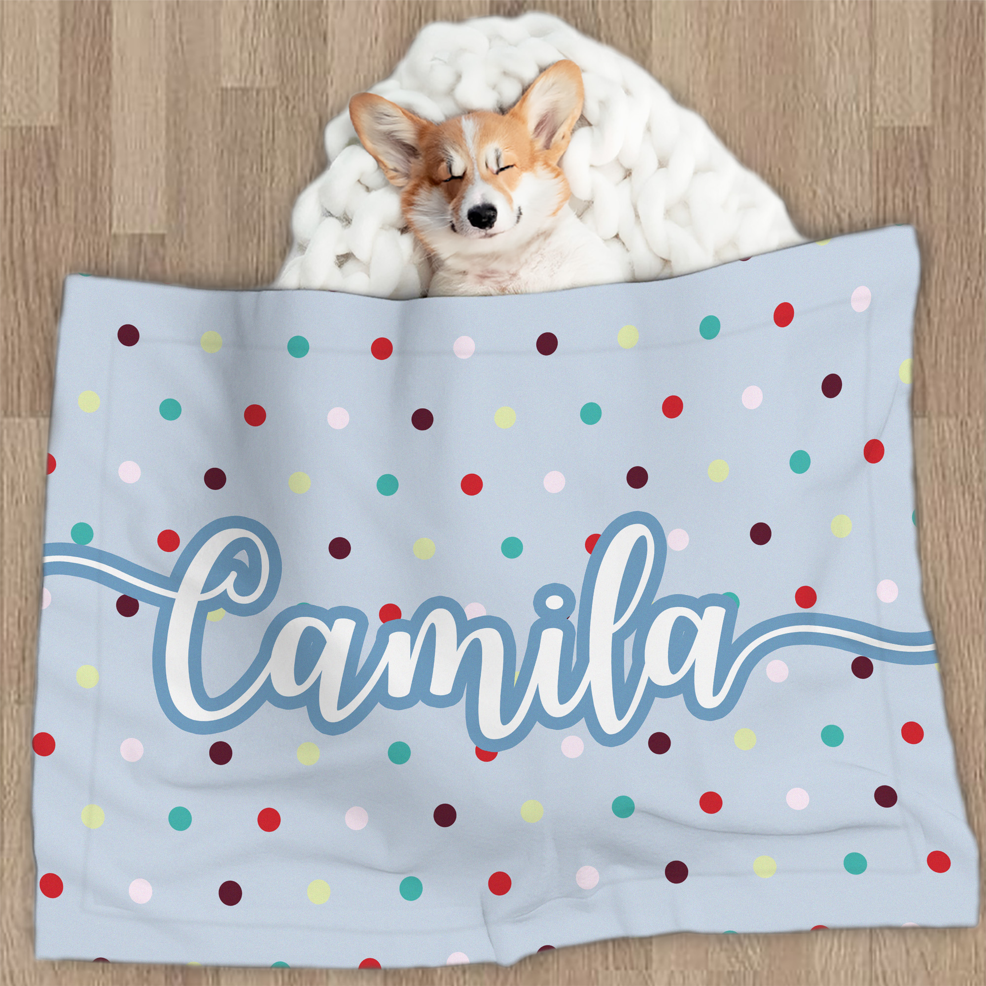 Couverture à pois multicolore personnalisée avec le nom de l'animal Cadeau d'anniversaire pour les propriétaires d'animaux de compagnie