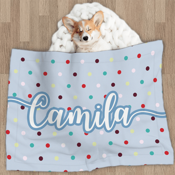 Personalized Multicolor Polka Dots Soft Pet Blanket with Pet Name Home Decor Birthday Gift for Pet Owners