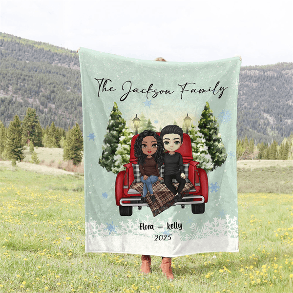 Personalized Cartoon Character Family Portrait Soft Throw Blanket with Text and Names Home Decor Christmas Gift for Family