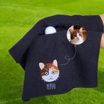 Serviette de golf personnalisée multicolore 100% coton avec visage d'animal brodé et nom Cadeau d'anniversaire de joueur de golf