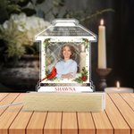 Personalized Wreath Photo House Shape Acrylic LED Night Light with Name and Wooden Base Memorial Sympathy Keepsake Gift for Loss of Loved One