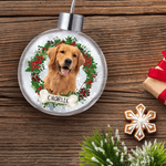 Personalized Wreath Pet Photo Christmas Ball Ornament with Name Home Decor Christmas Gift for Pet Owners Lovers