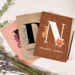 Personalised Birth Flower Initial  A5 PU Leather Journal Notebook with Name Text and 100 Lined Pages Birthday Gift for Friends Family