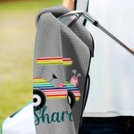 Personalized Colorful Golf Cart Waffle Golf Towel with Name and Hanging Clip Sports Accessories Birthday Gift for Golf Players