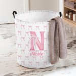 Personalised Coquette Bow Initial Name Laundry Basket with Handle Large Waterproof Storage Basket Nursery Decor Birthday Gift for Baby Girl