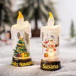 Vela LED personalizada con motivo de muñeco de nieve Papá Noel y árbol de Navidad regalo de fiesta navideña para familia y amigos