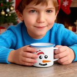 Personalized Cute Carrot Nose Snowman Face Design 12 oz Enamel Mug with Name Daily Use Christmas Gift for Kids