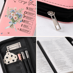 Livre de poche en cuir PU personnalisé avec nom, anniversaire, baptême, bouquet de fleurs de naissance multicolore pour femmes chrétiennes