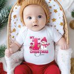 Personalized 1st Christmas Snowman 100% Cotton Baby Bodysuit with Name Christmas Gift for Baby New Parents