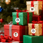 Personalized Christmas Elf Snowman House Initial Waterproof Stickers with Name Set of 2 Gift Decor Christmas Party Favors for Kids Family