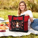 Personalized Birth Flower Cartoon Character Large Oxford Tote Bag with Mesh Pocket and Name Travel Birthday Gift for Women