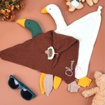 Personalized Cute Mallard Duck Goose 100% Cotton Soft Baby Security Blanket with Embroidered Name Birthday Baby Shower Gift for Newborn New Mom