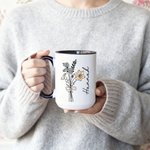 Personalized Birth Flower Bouquet 11 oz 15 oz Ceramic Coffee Mug with Name Daily Use Birthday Christmas Gift for Family Friend
