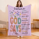 Personalised God Says Flower Bible Soft Throw Blanket with Name Home Decor Christmas Gift for Kids Christians Families