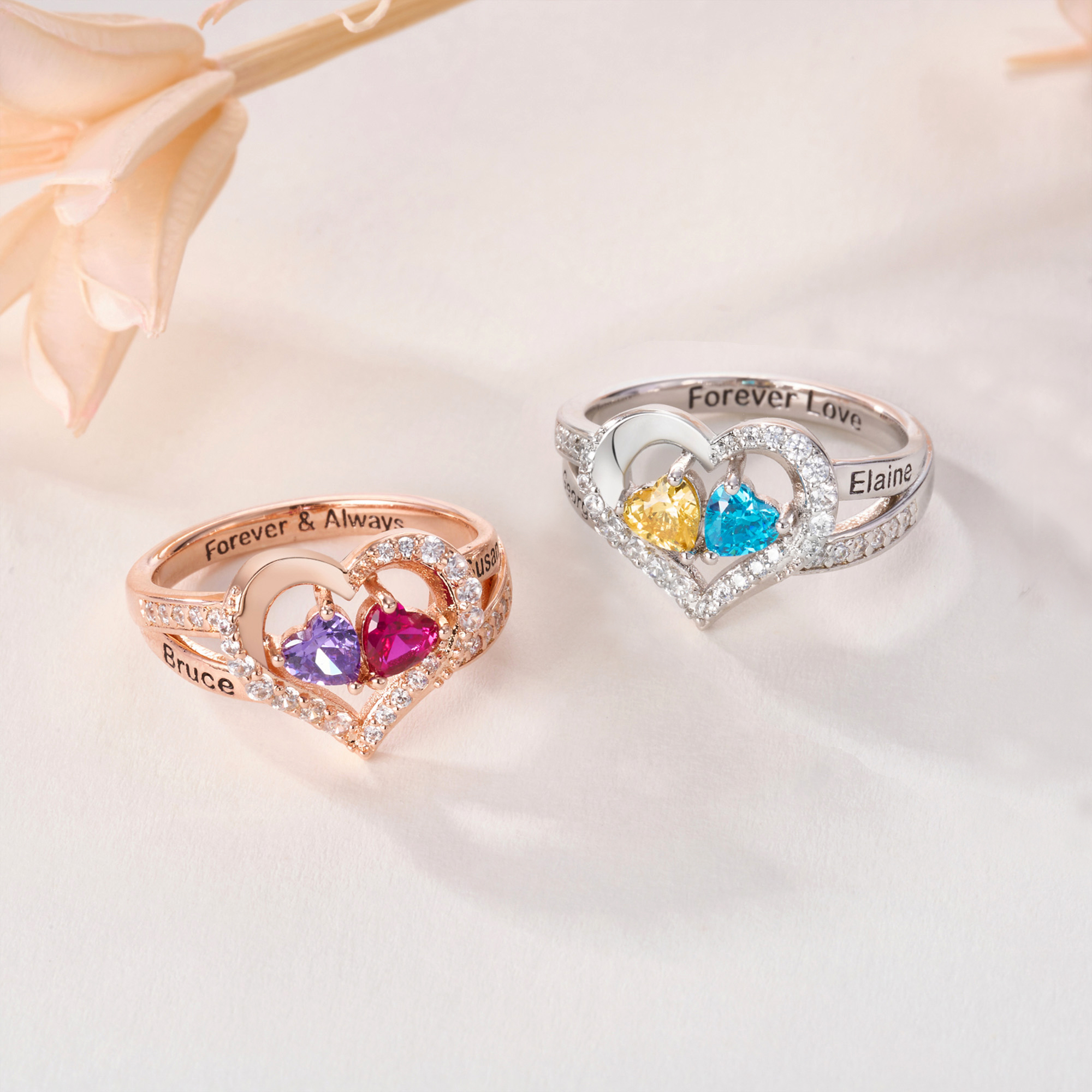 Bague personnalisée en Zircon avec nom et texte gravés Cadeau d'anniversaire de Saint-Valentin pour femme