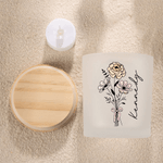 Personalised Birth Flower Bouquet LED Candle Jar with Name and Wooden Lid Christmas Birthday Gift for Family Friends