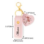 Personalisierte Geburt Blume Name PU Leder Lippenstift Fall Keychain mit herzförmigen Spiegel Make-up Essentials Geburtstag Hochzeit Geschenk für Frauen