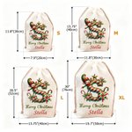 Personalised Merry Christmas Cute Elf Canvas Drawstring Gift Bag with Name and Initial First Christmas Party Favors for Kids Family