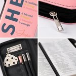 Personalised She is Bible Verses Multicolour PU Leather Book Cover with Name Christmas Birthday Baptism Gift for Christian Family Friends