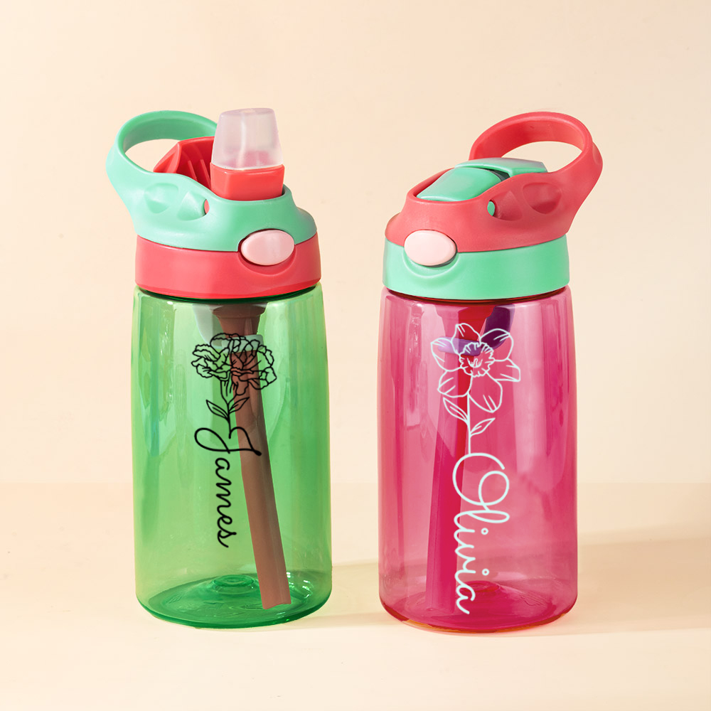 Bouteille d'eau 475 ml personnalisée multicolore avec paille pour enfants Accessoires d'extérieur pour la rentrée scolaire Cadeau pour enfants