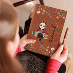 Personalised Book Cartoon Reading Character A5 A6 PU Leather Notebook with Name and Birth Flower Birthday Gift for Bookworms