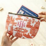 Personalized Chinoiserie Pagoda Makeup Bag with Monogram Mahjongg Accessory Christmas Birthday Gift for Women Mahjong Lovers
