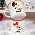 Personalized Cute Carrot Nose Snowman Face Design 12 oz Enamel Mug with Name Daily Use Christmas Gift for Kids