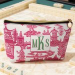 Personalized Chinoiserie Pagoda Makeup Bag with Monogram Mahjongg Accessory Christmas Birthday Gift for Women Mahjong Lovers