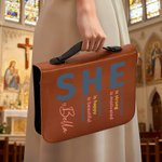 Personalised She is Bible Verses Multicolour PU Leather Book Cover with Name Christmas Birthday Baptism Gift for Christian Family Friends