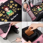 Personalized Birth Flower Cartoon Character Large Oxford Tote Bag with Mesh Pocket and Name Travel Birthday Gift for Women